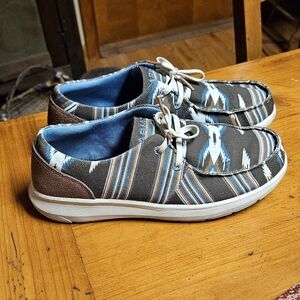 Ariat Men's Aztec-Pattern Slip-On Loafers in Brown and Blue